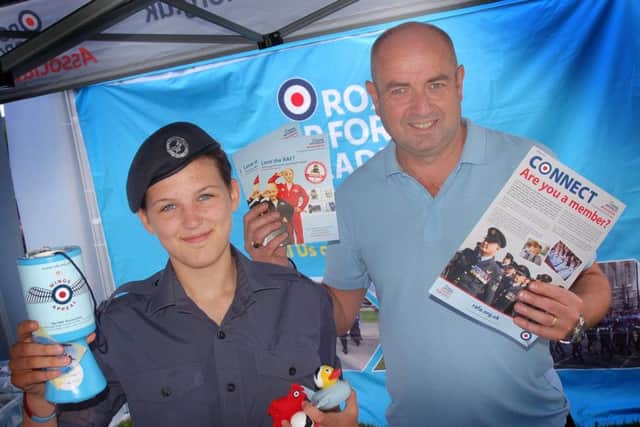 Cadet Holly Willis and welfare officer Brian Fare at the RAF Association stall EMN-170626-173921001