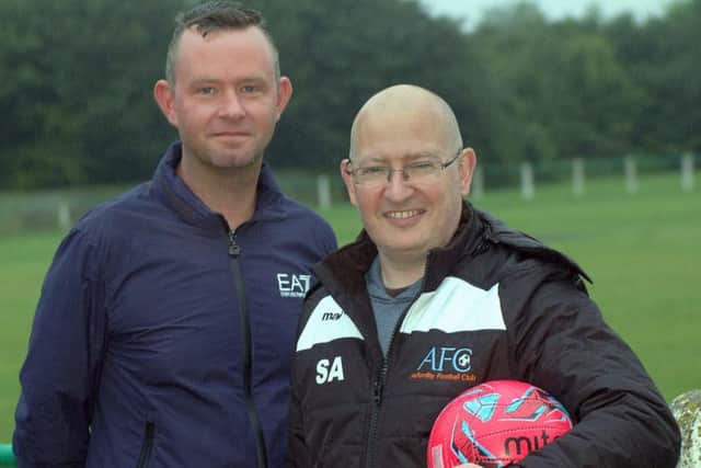 Asfordby FC first team manager Jon Allsop and Development team boss Simon Atherley EMN-170507-143602002