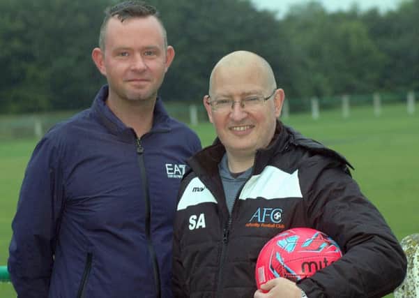 Asfordby FC first team manager Jon Allsop and Development team boss Simon Atherley EMN-170507-143602002