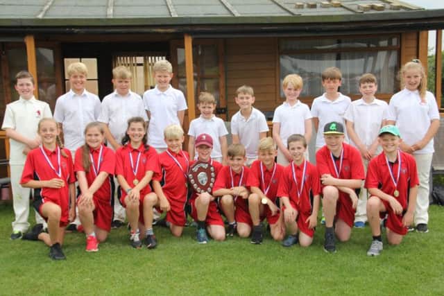 Brownlow (in red) and Great Dalby cricketers line up after the match EMN-171207-124052002