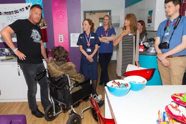 City legend Steve Walsh gives a speech to staff on Ward 27 on what it means to the LCFC Legends to be able to help generate valuable revenue with their charity matches EMN-170607-164714001