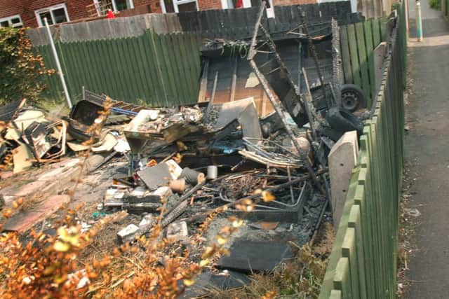 A shed which was burned down in Blenheim Walk during a second wave of arson attacks on the Fairmead Estate in Melton EMN-171007-100306001