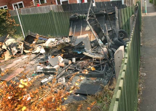 A shed which was burned down in Blenheim Walk during a second wave of arson attacks on the Fairmead Estate in Melton EMN-171007-100306001