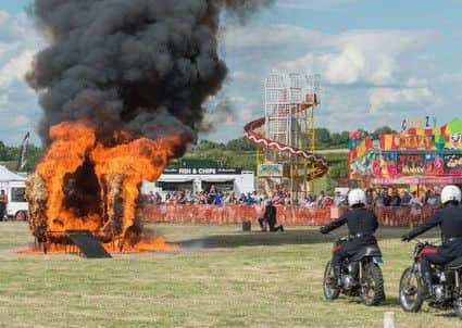 Royal Signals Motorcycle Display Team doing stunts PHOTO: Rob Inglis