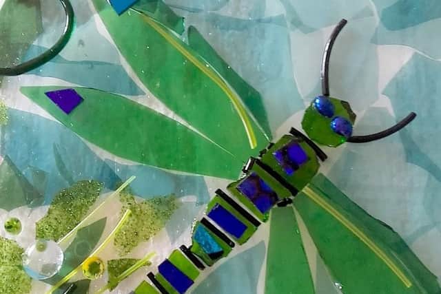 A dragonfly made from fused glass by artist Ali Groschl PHOTO: Supplied