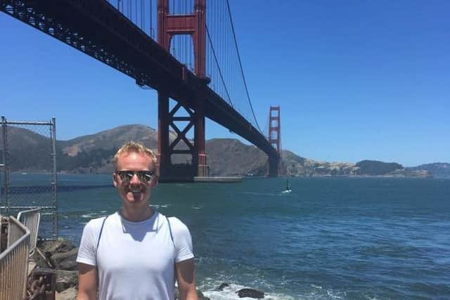 Chris Pendleton, who had heart surgery as as a two-year-old toddler, pictured before starting out from the Golden Gate Bridge in San Francisco EMN-171107-183359001