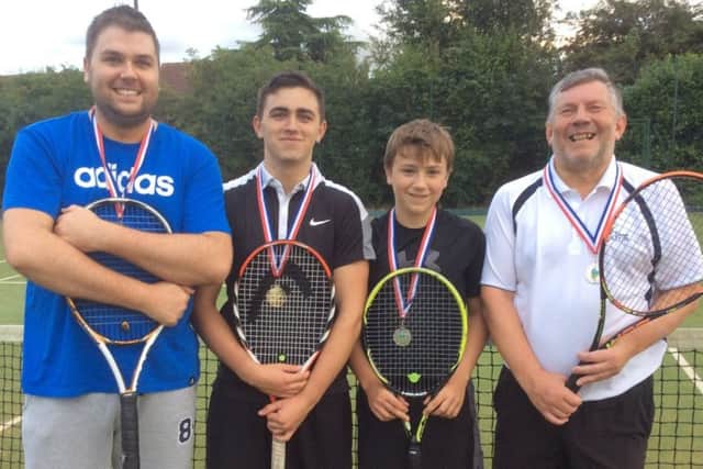 Winning pair Mike Crane and Nathan Morgan (left) with finalists Ciaran Boylan and Graham Hall EMN-170808-131410002