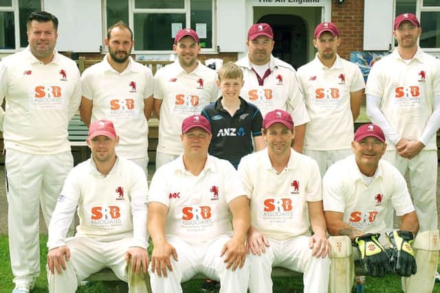 Melton Mowbray First XI, from left, back - Simon Brown, Vinny Musson, Lee Middleton, Liam Tew (scorer), Simon Claricoates, Mike Roberts; front - Ben Redwood, Carel Fourie, Karl Tew, Pete Humphries.