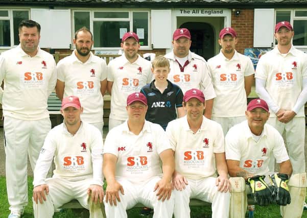 Melton Mowbray First XI, from left, back - Simon Brown, Vinny Musson, Lee Middleton, Liam Tew (scorer), Simon Claricoates, Mike Roberts; front - Ben Redwood, Carel Fourie, Karl Tew, Pete Humphries.