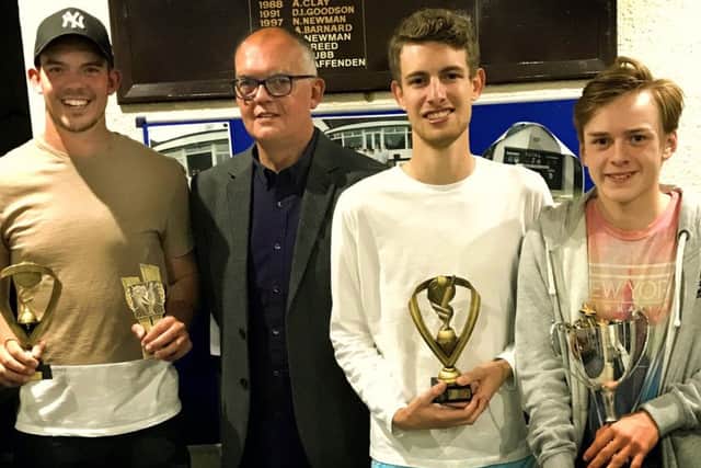 From left, double award winner Tom Glover with chairman David Glover, Second XI Player of the Year Michael Dover-Jaques, and Young Player of the Year Alex Barber EMN-170926-110746002
