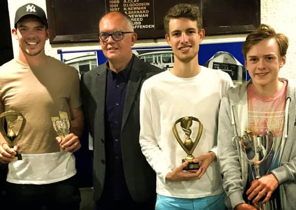 From left, double award winner Tom Glover with chairman David Glover, Second XI Player of the Year Michael Dover-Jaques, and Young Player of the Year Alex Barber EMN-170926-110746002