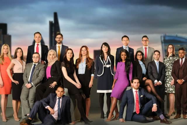 Candiates for series 13 of The Apprentice Series.
Back row (L-R): James White, Ross Fretten, Jeff Wan, Andrew Brady
Middle row (L-R): Jade English, Sarah Lynn, Charles Burns, Bushra Shaikh, Sarah-Jayne Clark, Michaela Wain, Siobhan Smith, Joanna Jarjue, Anisa Topan, Elliot Van Emden, Elizabeth McKenna, Sajan Shah
Front row (L-R):Danny Grant, Harrison Jones - (C) Freemantle Media - Photographer: Jim Marks EMN-171010-115738001