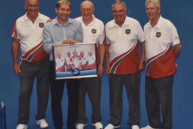 Melton finalists, from left, Fred Thorpe, Walter Reid, Malcolm Williams, Gerry Sandford with Greg Harlow. EMN-171210-130432002