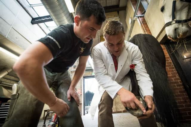 BDR Conner Morrison getting his horse foot judged during the annual British Army Shoeing Competition held at the Army School of Farriery, at Melton's Defence Animal Centre.
Image by Sgt Jonathan Lee van Zyl; UK Ministry of Defence ? Crown copyright 2017 EMN-170711-163203001
