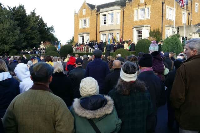 The scene in Memorial Gardens in Melton with huge crowds attending the outdoor Remembrance Sunday service EMN-171211-125949001