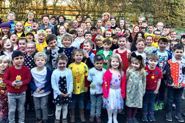Children at Thrussington School dressed up in spots to help raise money for Children in Need. They raised Â£93.24 PHOTO: Supplied